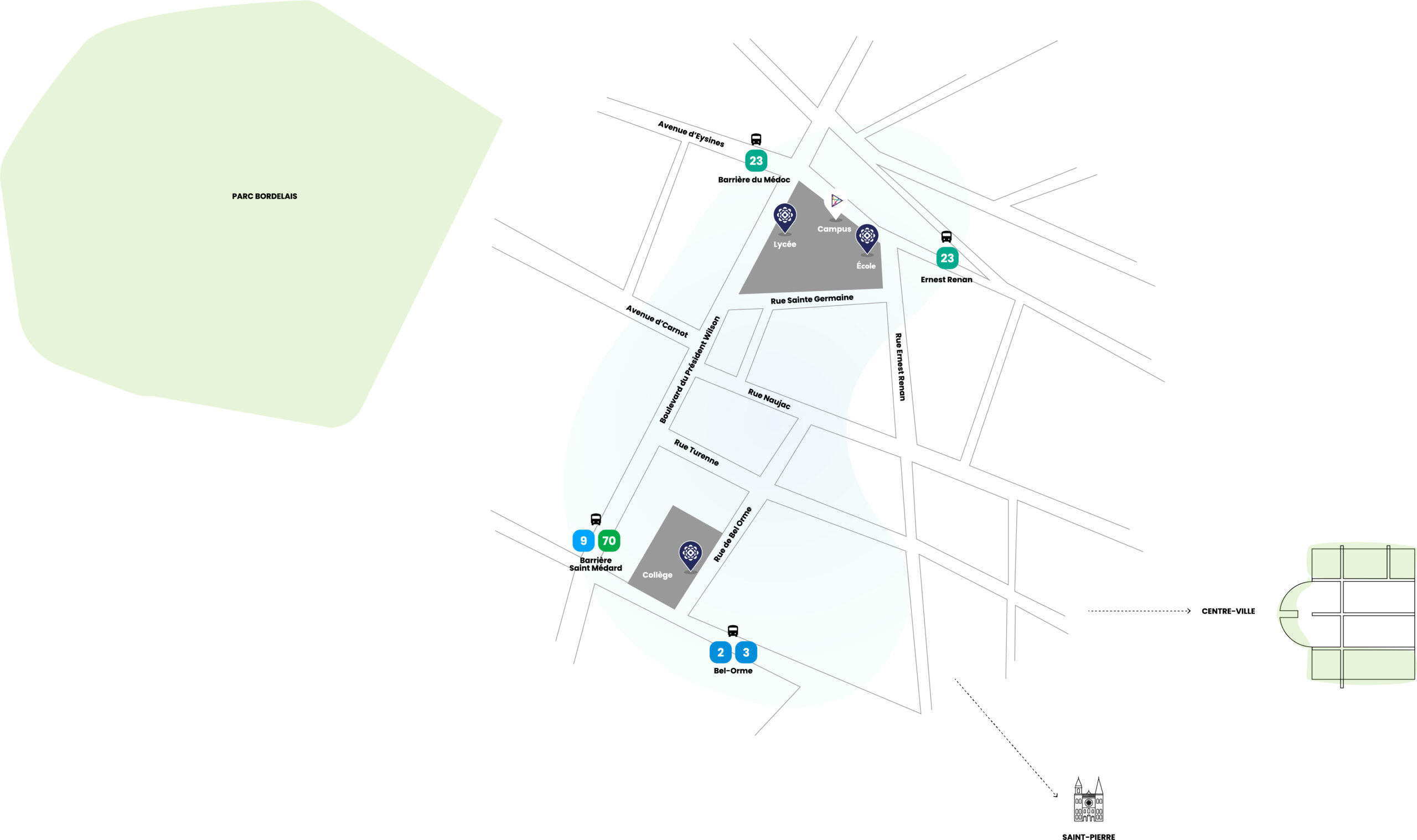 Carte Assomption Bordeaux - réseau de bus et tram