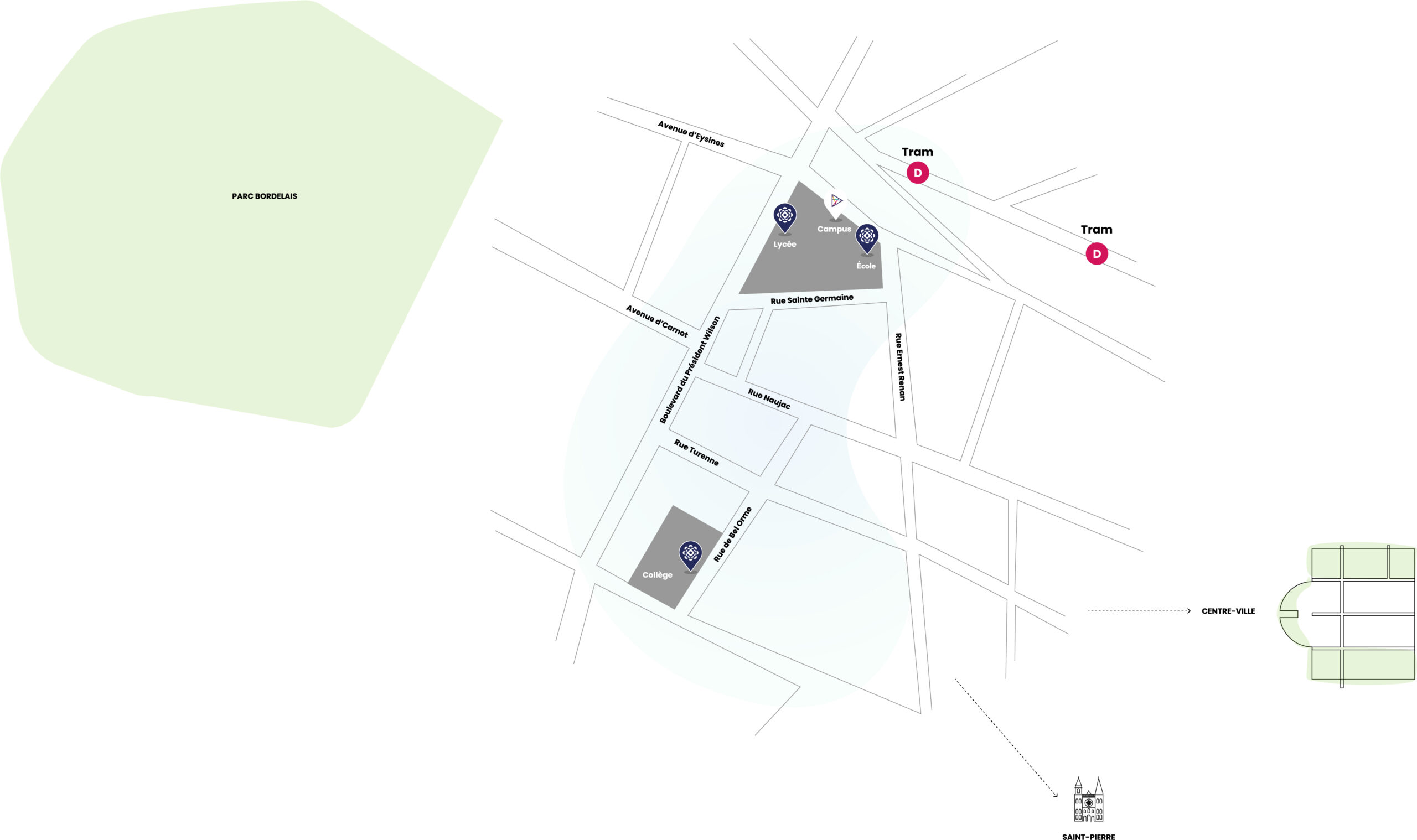 Carte Assomption Bordeaux - réseau de bus et tram