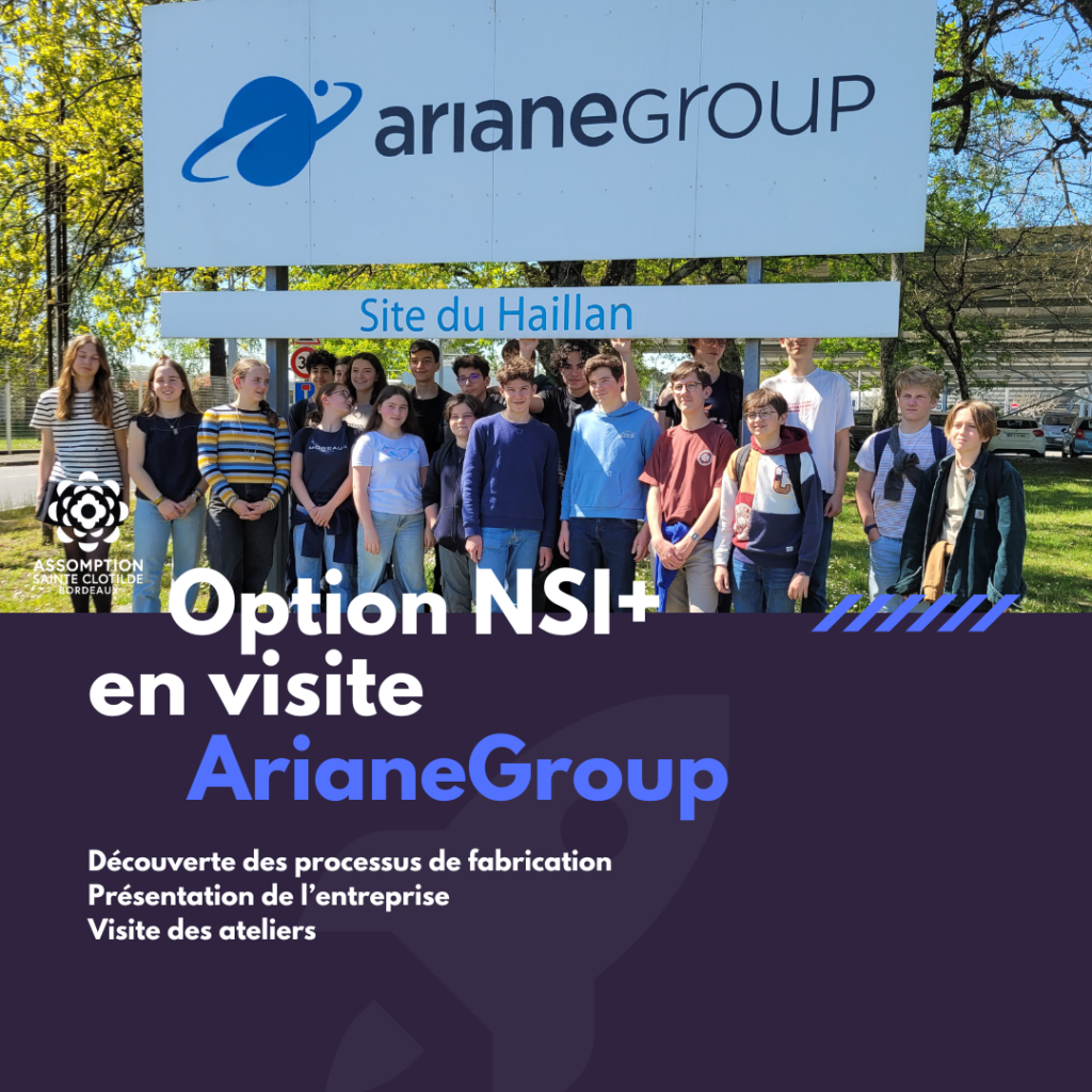 Visuel de présentation de l'article ArianeGroup. Photo de groupe des élèves en visite de l'usine.